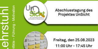 Schriftzug "Abschlusstagung des Projektes Unsicht" und Datum vor grünem Hintergrund