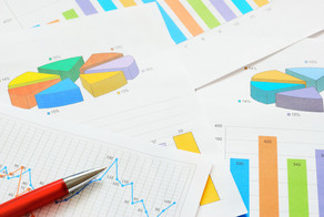 Colorful pie charts and bar graphs and a graph in detail on different pages, one above the other. 